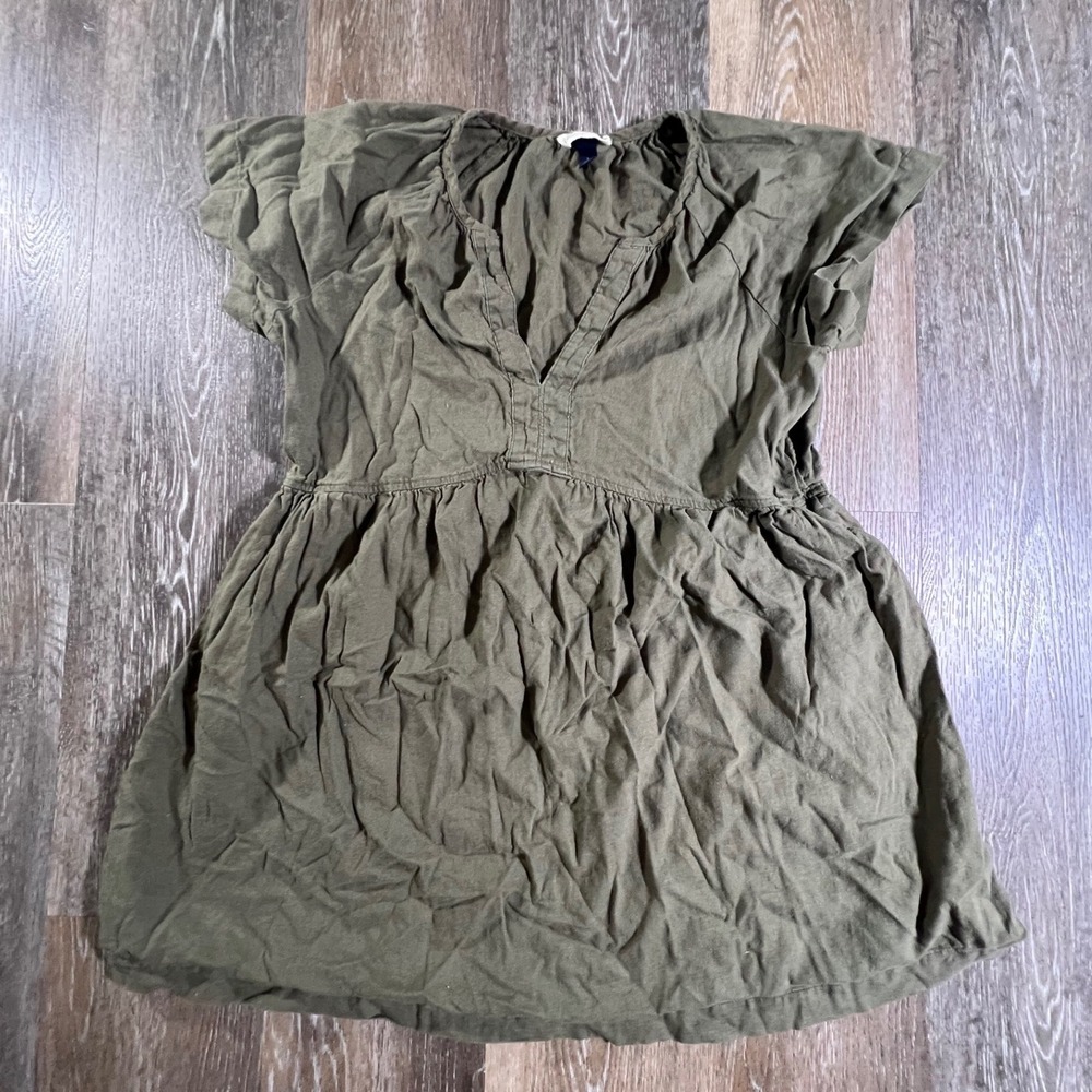 Universal Thread Tunic Top Women L Olive Green Linen Blend V-Neck Pocketed Boho